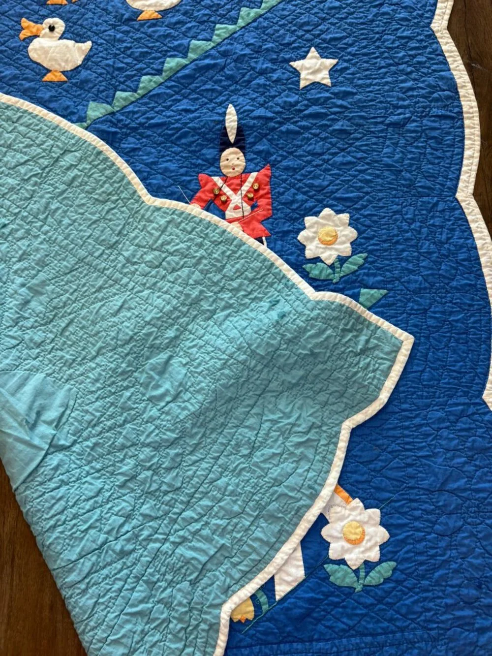 Antique 1930s Applique Quilt Dutch Folk Art Child Nursery Handmade 44x67 Gift